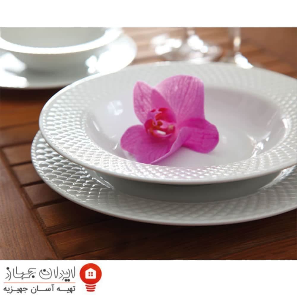 سرویس غذاخوری 28 پارچه چینی زرین ایران سری رادیانس مدل سفید ( Sefid )