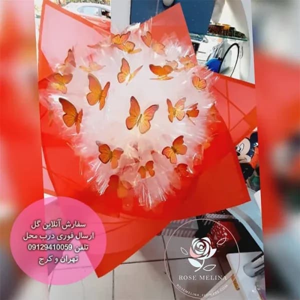 دسته گل پروانه 35عددی نارنجی — تصویر ۲