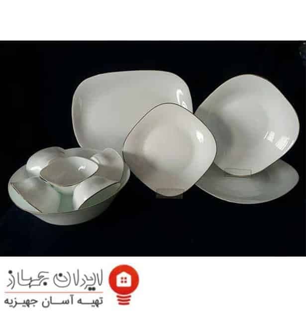 سرویس غذاخوری 26 پارچه چهار گوش فرانسوا آرکوپال گل آرایی لب طلا (Gold) — تصویر ۳