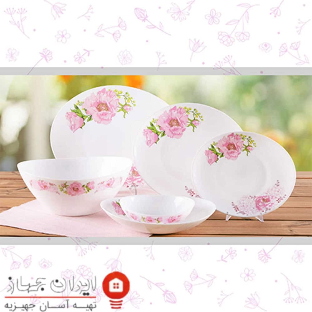 سرویس آرکوپال 28 پارچه بیضی مدل صورتی و سبز پارس اپال