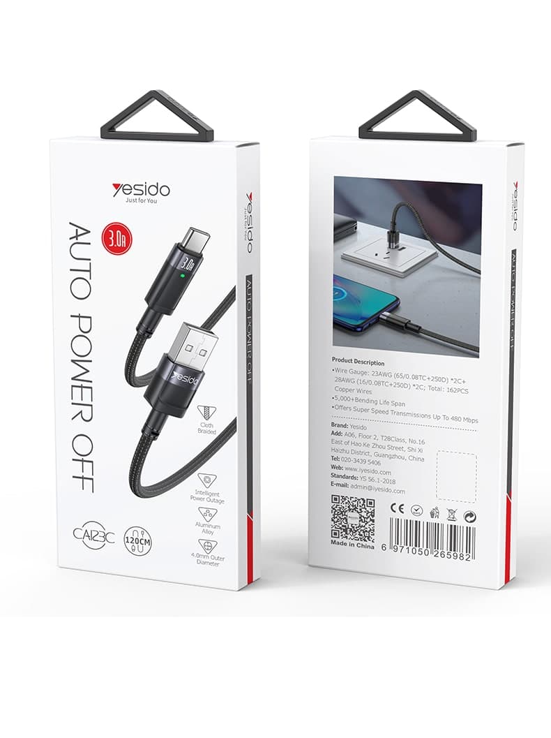 کابل تایپ سی فست شارژ YESIDO CA123C 3A 1.2m — تصویر ۴