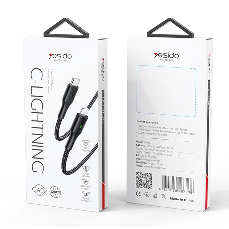 کابل دیتا 20 وات Type-C به Lightning یسیدو مدل YESIDO CA99 طول 1.2 متر — تصویر ۶