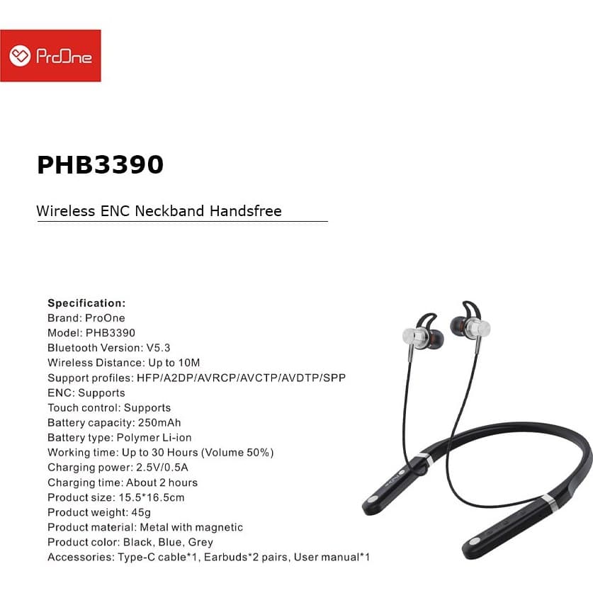 هندزفری بلوتوث دورگردنی ProOne PHB3390 — تصویر ۵