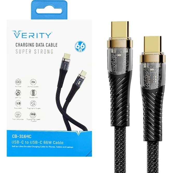 کابل دیتا و شارژ VERITY دو سر Type-C مدل 3164