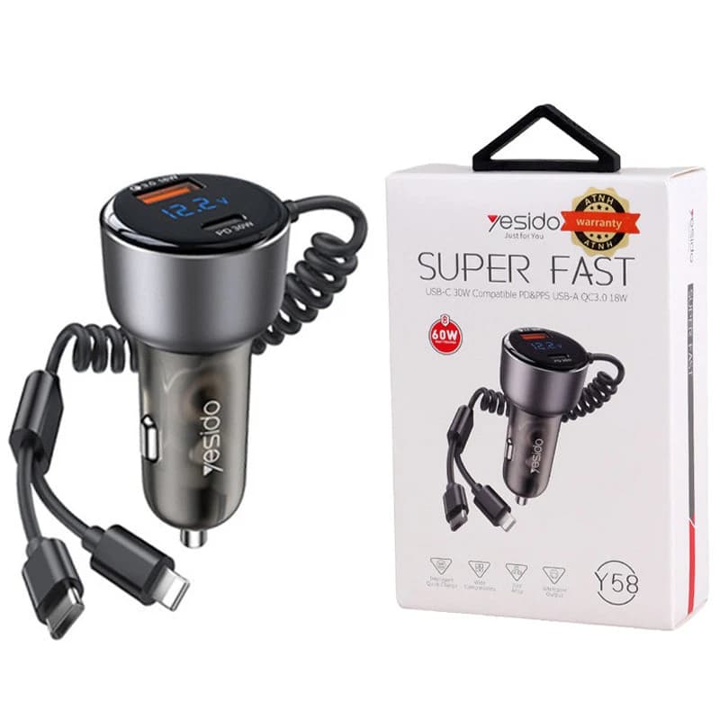 شارژر فندکی فست شارژ Yesido Y58 3A QC3.0 PD 30W — تصویر ۵