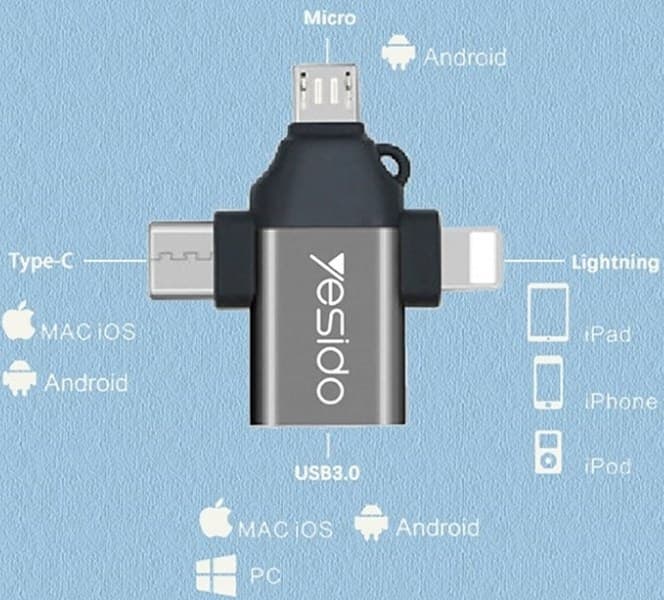 تبدیل Yesido GS15 OTG USB To MicroUSB / Lightning / Type-C — تصویر ۶
