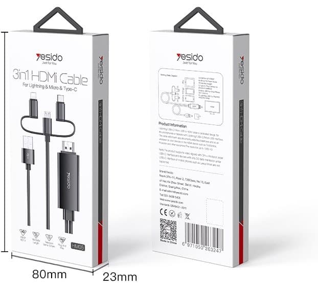 کابل تبدیل HDMI به لایتنینگ / microUSB/ USB-C یسیدو مدل HM05 طول 1٫8 متر — تصویر ۹