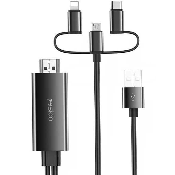 کابل تبدیل HDMI به لایتنینگ / microUSB/ USB-C یسیدو مدل HM05 طول 1٫8 متر — تصویر ۶