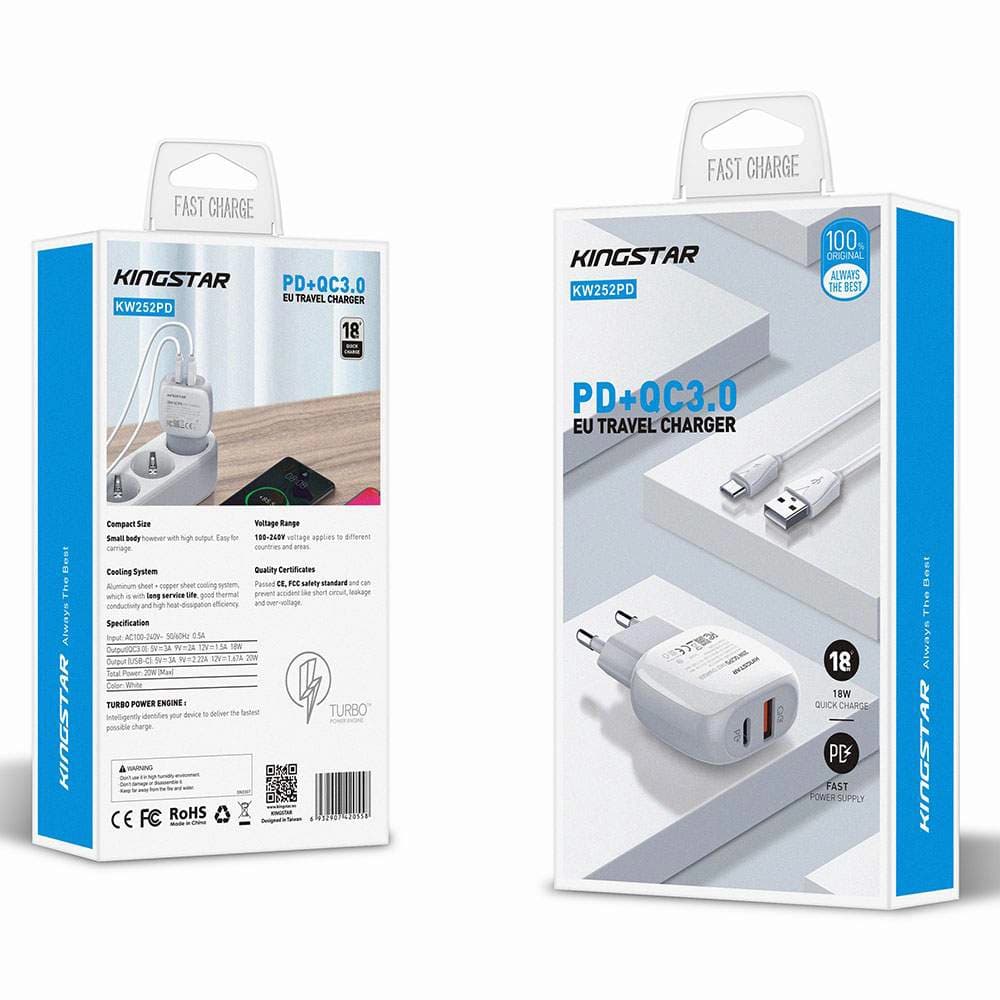 شارژر کینگ استار 20 وات مدل Kingstar KW252PD همراه با کابل تایپ سی — تصویر ۸