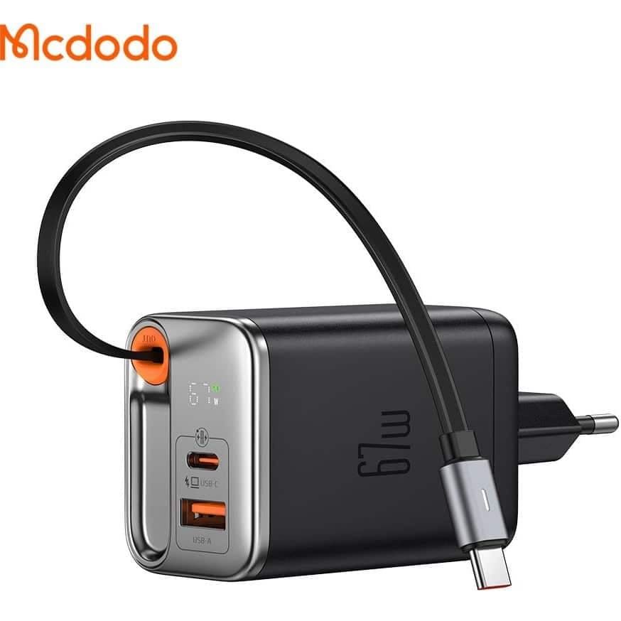 شارژر دیواری2پورت مک دودو Mcdodo CH-410 توان 67 وات همراه با کابل متصل