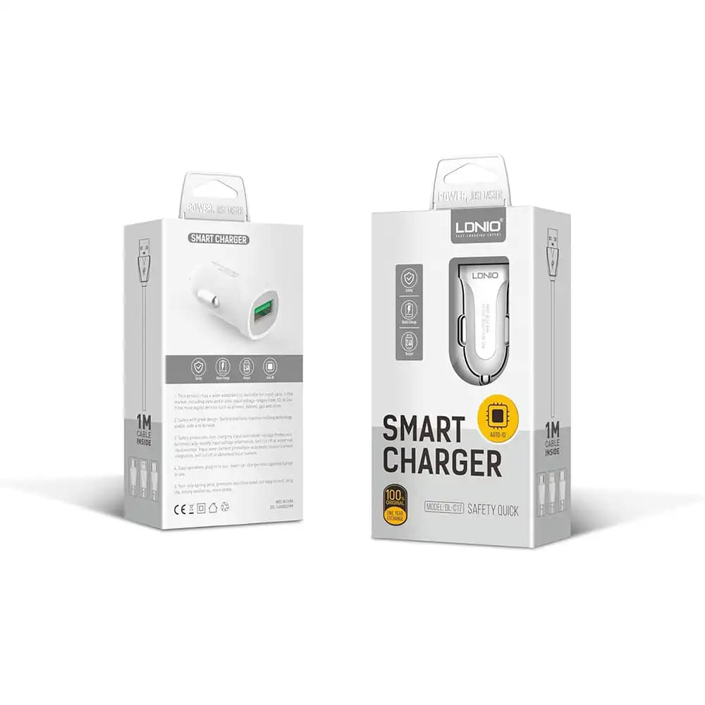 شارژر فندکی الدینیو مدل LDNIO DL-C17 همراه با کابل USB C — تصویر ۳