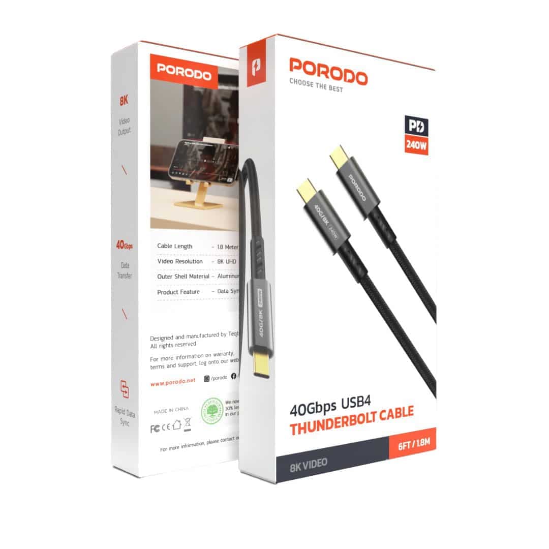 کابل Porodo Woven Type-C 240w 40gbps 8K 60hz — تصویر ۱۱