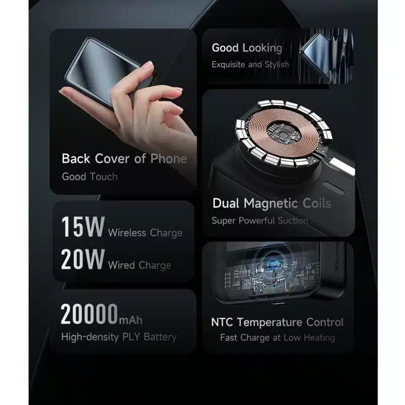 پاوربانک وایرلس مگنتی20000 مک دودو Mcdodo Magnetic Wireless 20W MC-502 — تصویر ۶
