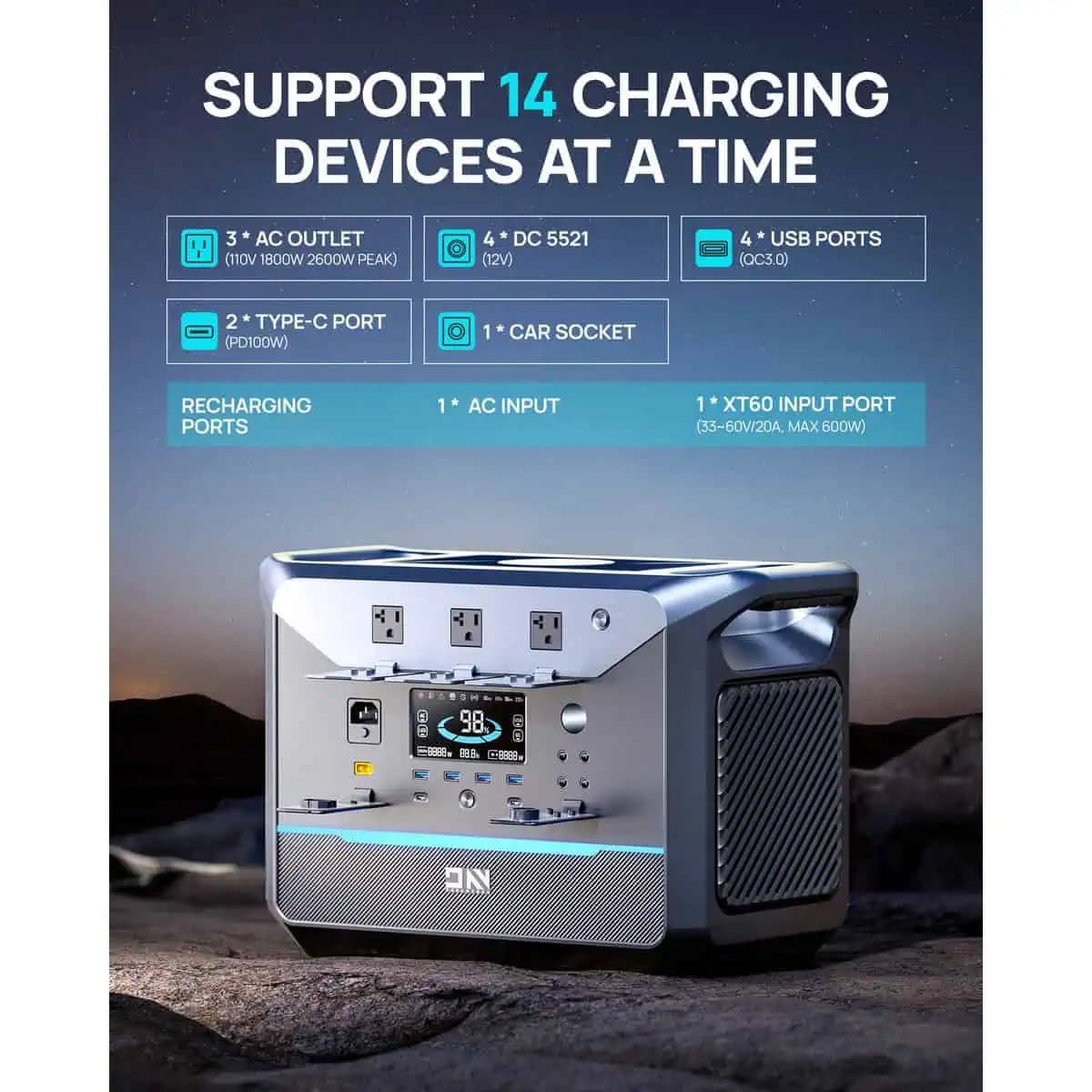 پاور استیشن DaranEner NEO2000 با باطری 2000 وات واقعی LifePO4 — تصویر ۵