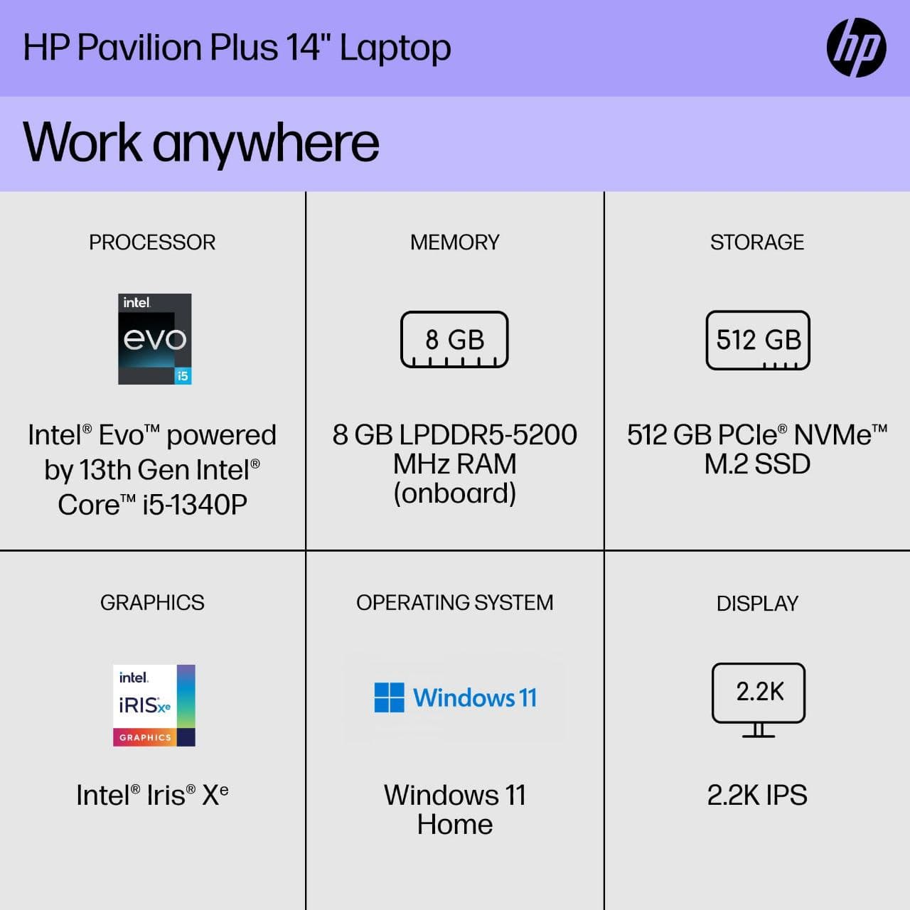 لپ تاپ 14 اینچی اچ پی مدل Pavilion plus 14: i5 13500H-16GB-512GB SSD-Iris xe — تصویر ۷