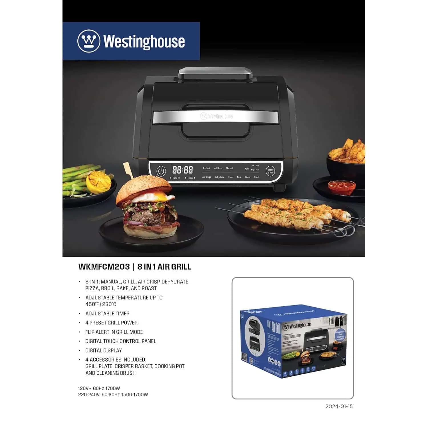 گریل و سرخ کن بدون روغن وستینگهاوس مدل Westinghouse WKMFCM203 — تصویر ۷