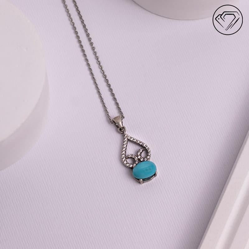 گردن آویز نقره نگین فیروزه مدل GA-6020 — تصویر ۲