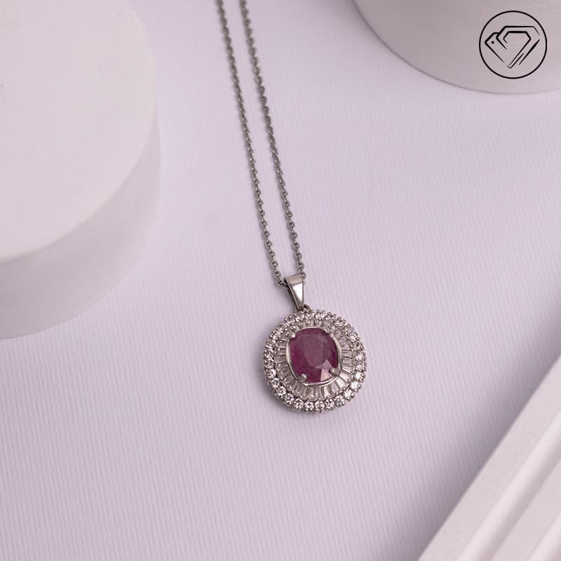 گردن آویز نقره نگین یاقوت سرخ مدل GA-6019