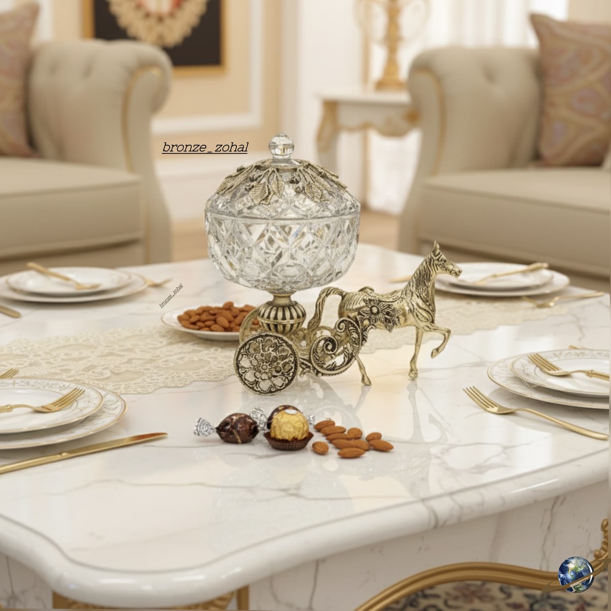 شکلات خوری کالسکه اسب برنزی