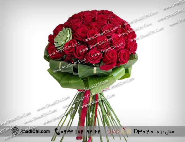 دسته گل عروس با رز قرمز