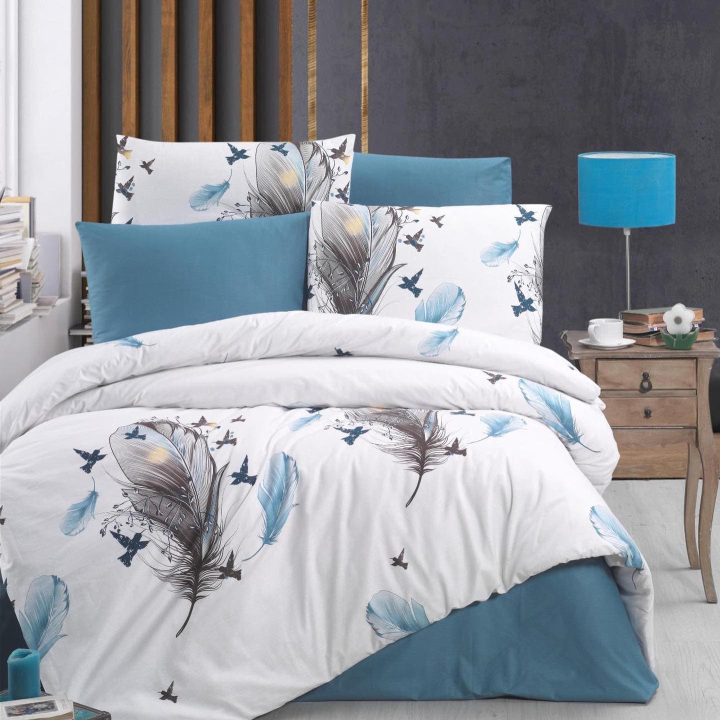 ست لحاف کاوری دونفره طاووس آبی Queen size