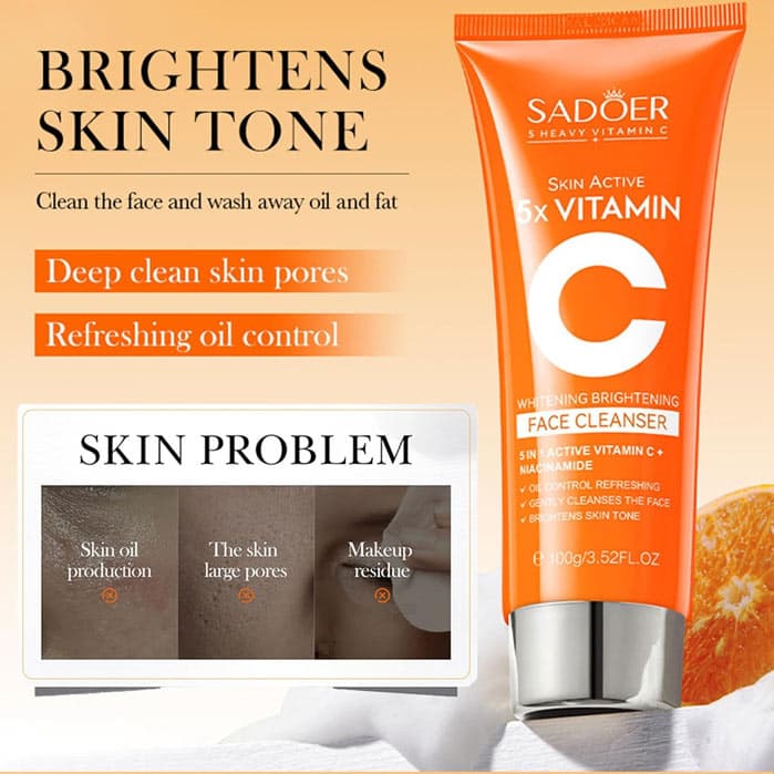 فوم شستشو سفید کننده SADOER ویتامین C حجم 100 میل Skin Active — تصویر ۶