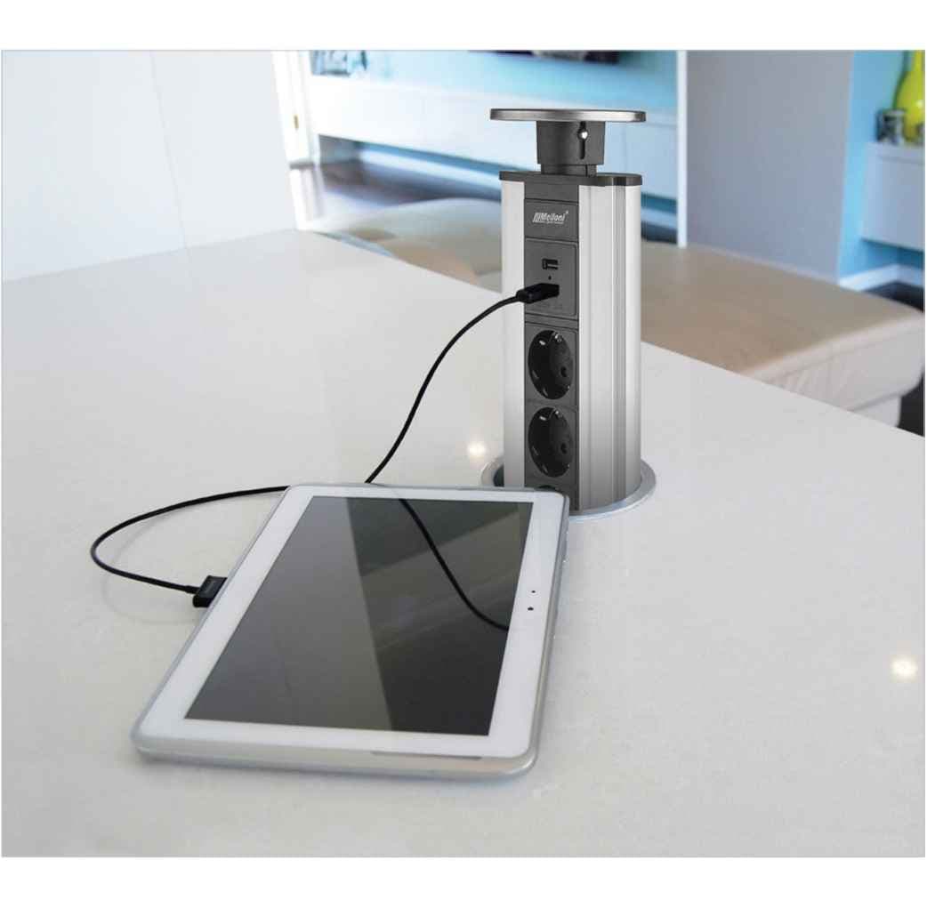 پریز توکار کابینت استوانه ای کد 10008 ملونی قطر 10 استیل تاچ با شارژر USB — تصویر ۸
