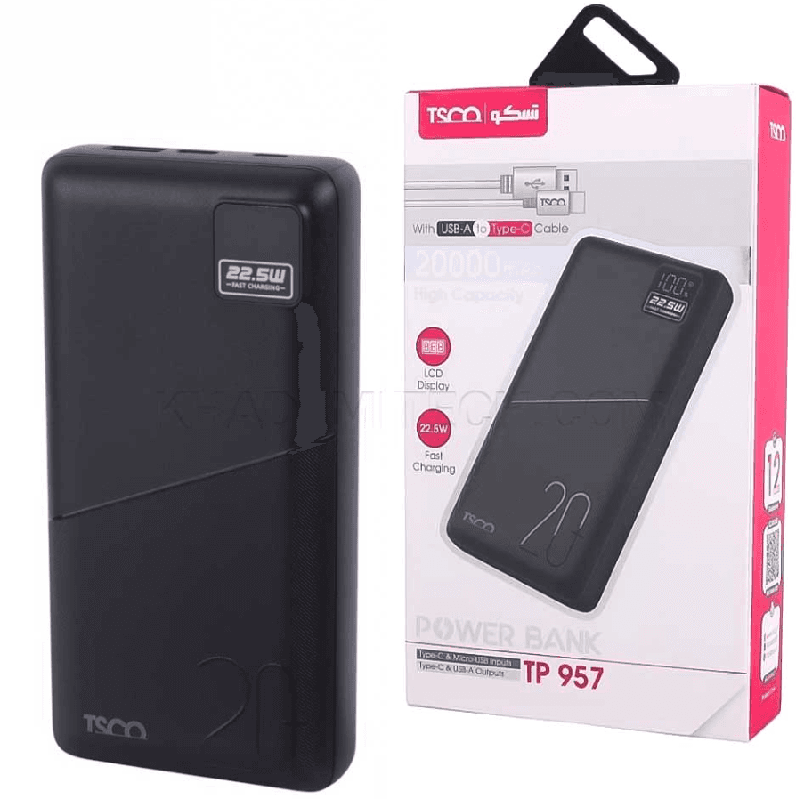 پاوربانک تسکو مدل TSCO TP 957 22.5W 20000mAh مشکی