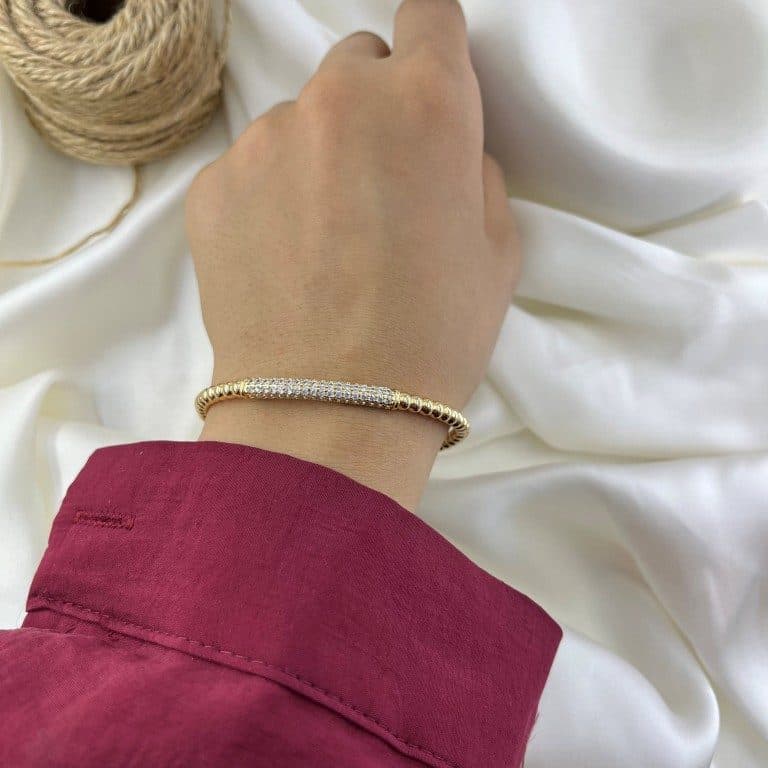 دستبند زنانه ژوپینگ بنگل مدل توپی جواهری B5606 — تصویر ۸