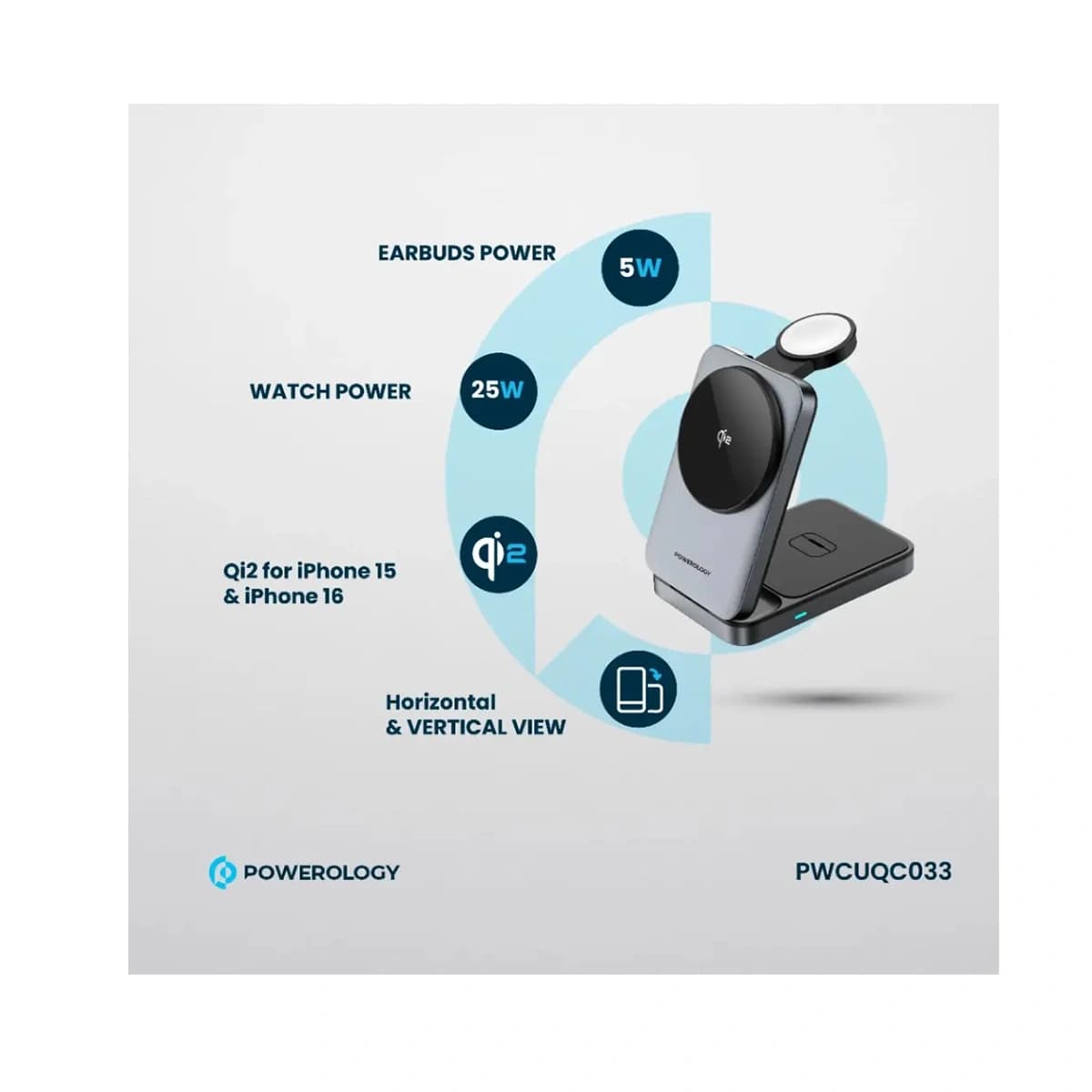 شارژر بی‌سیم چندمنظوره Qi2 Fast Charging پاورولوژی مدل PWCUQC033 — تصویر ۴