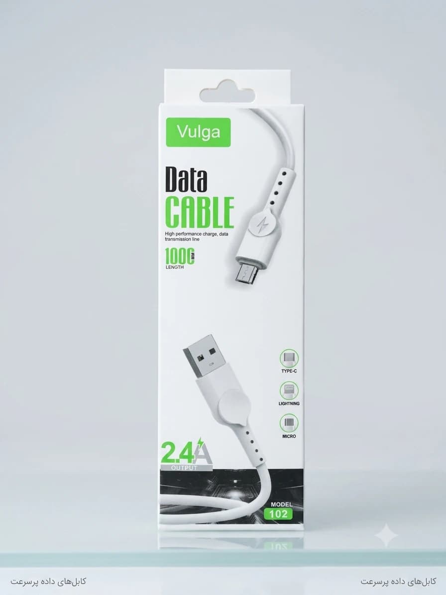 کابل شارژ و انتقال داده Micro Usb ولگا Vulga مدل 102 – خروجی 2.4 آمپر