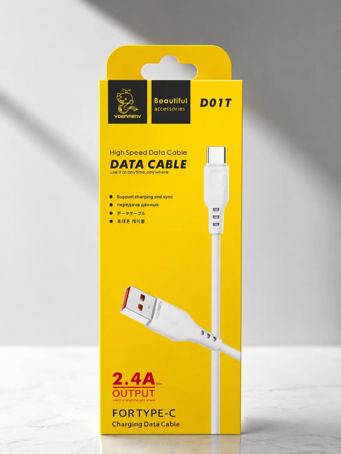 کابل شارژ USB به تایپ سی برند VDENMENV مدل D01T شدت جریان ۲.۴ آمپر