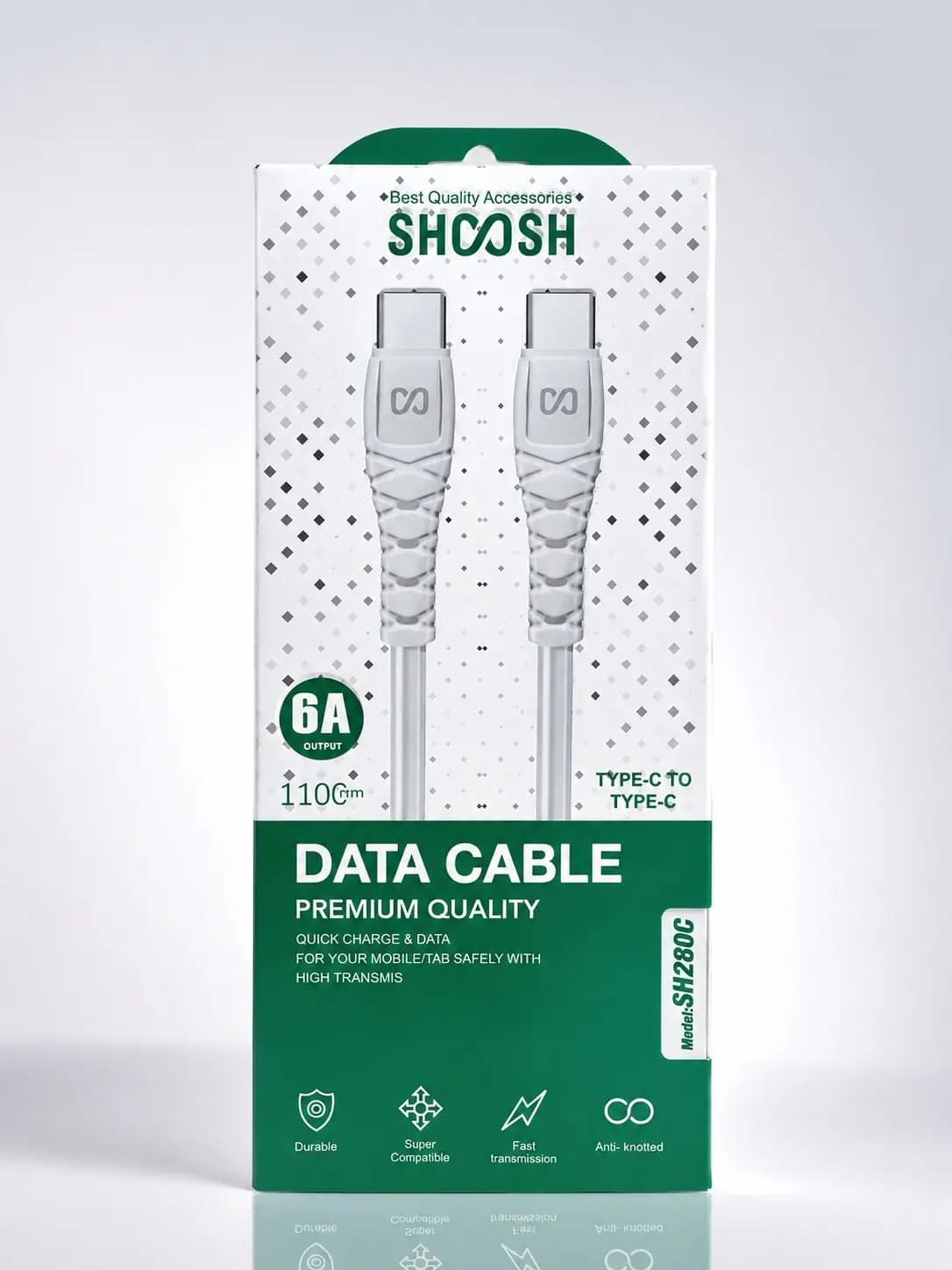 کابل شارژ تایپ سی به تایپ سی Shoosh مدل SH280C شدت جریان ۶ آمپر