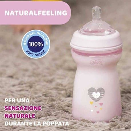 شیشه شیر نچرال فلینگ چیکو 330 میل طرح قلب صورتی Chicco — تصویر ۹