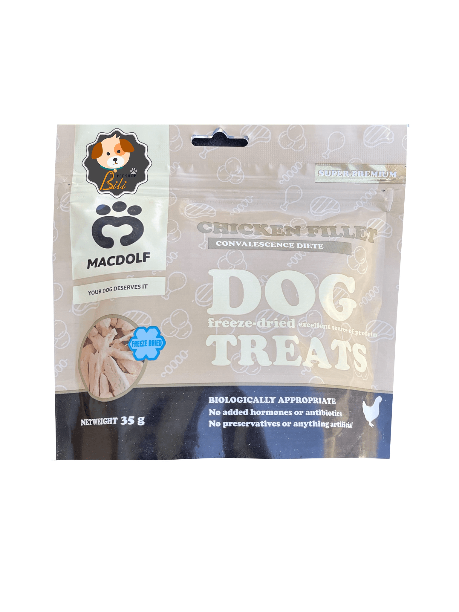 تشویقی سگ مکدولف با طعم فیله مرغ فریز شده ۳۵ گرمی ـ MACDOLF ADULT DOG FREEZ-DRIED TREAT WITH CHICKEN FILLET 35 GR