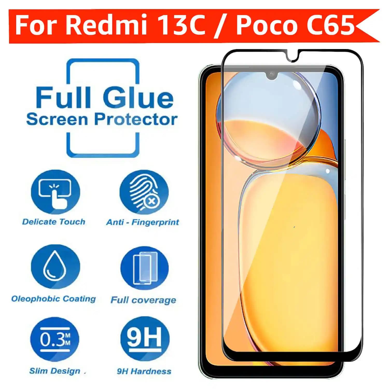 گلس گوشی شیائومی Xiaomi Redmi 13R 5G مدل full glass — تصویر ۴