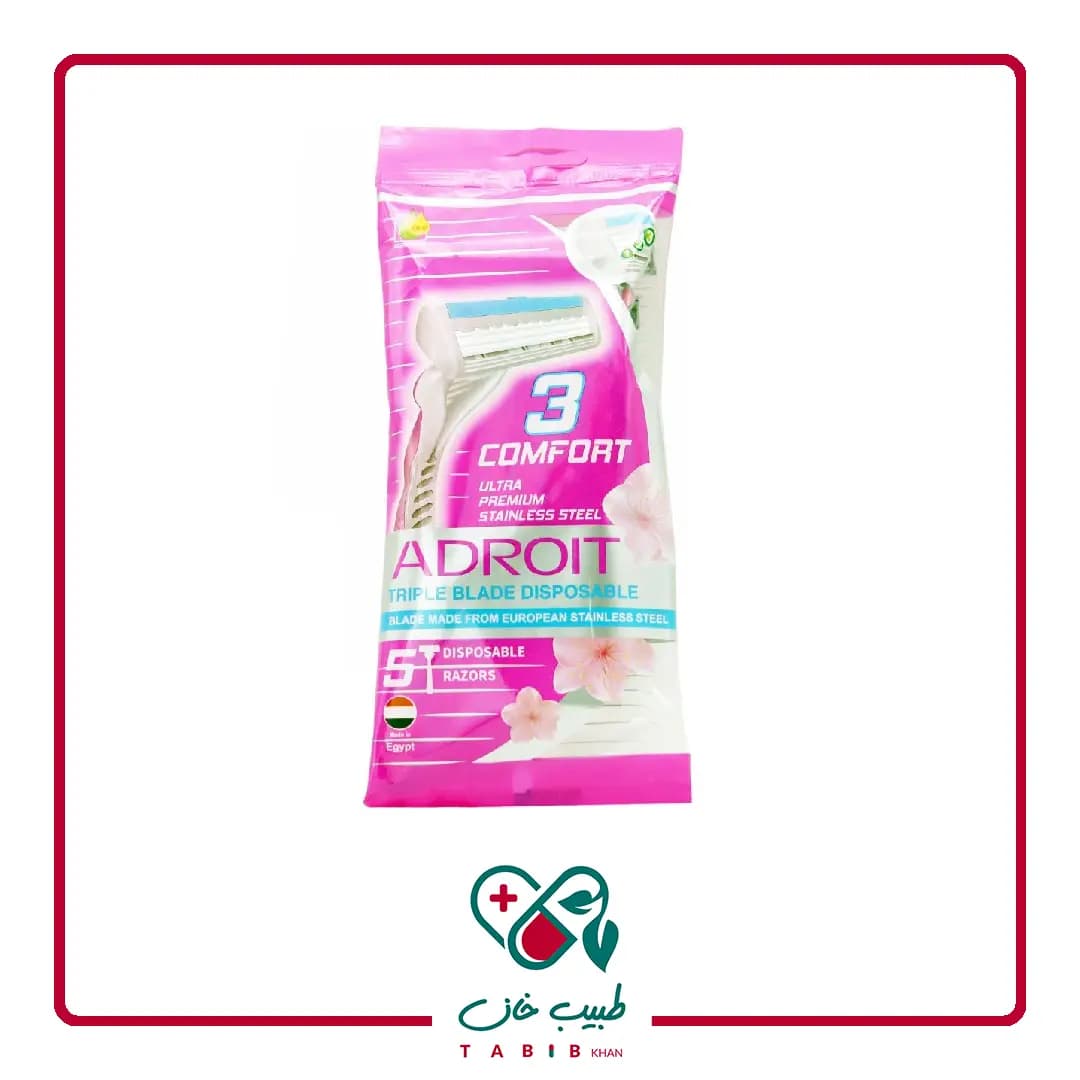خودتراش سه لبه صابون دار زنانه ادرویت 5 عددی/Adroit Three Edged Razors With Soap For Women Pack Of 5 — تصویر ۲