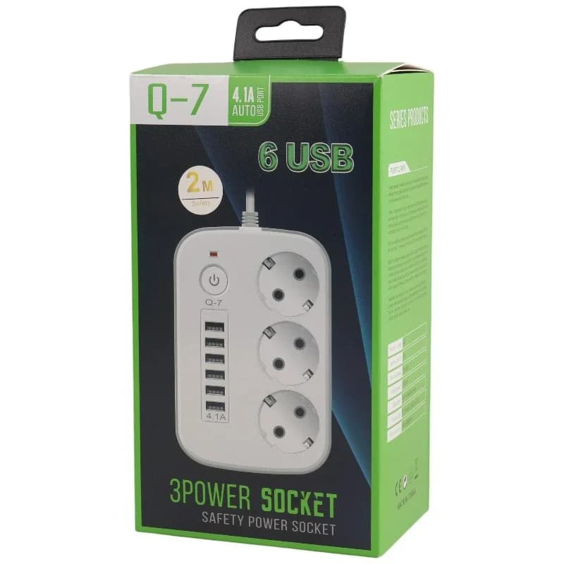 چند راهی 3 خانه Q-7 با کابل 2 متری + شارژر USB — تصویر ۴