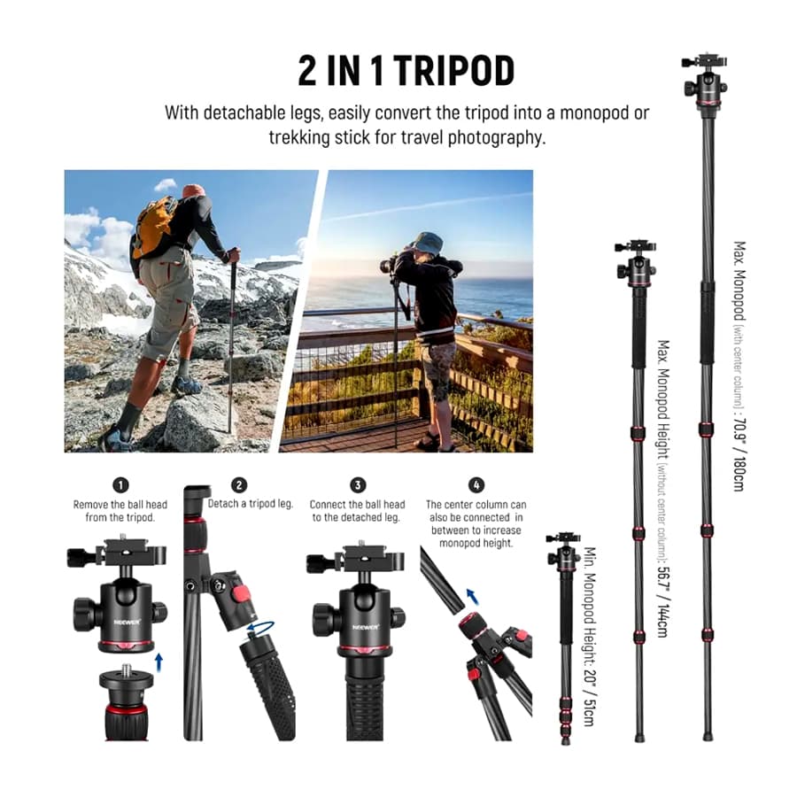 سه پایه مونوپاد دوربین نیور NEEWER TRIPOD MONOPOD N55C — تصویر ۶