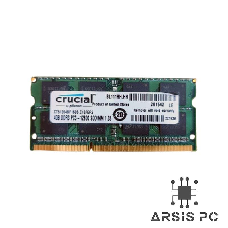 رم لپ‌تاپ Crucial DDR3 ظرفیت 4 گیگابایت فرکانس 1600MHz (PC3-12800) تایمینگ CL11 استوک