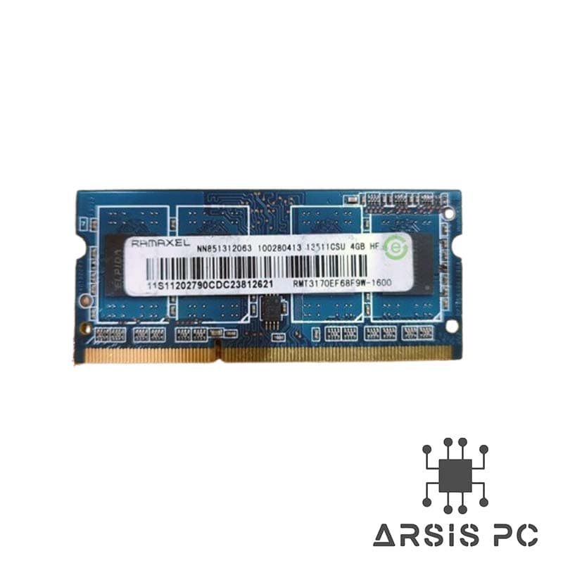 رم لپ‌تاپ Ramaxel DDR3 ظرفیت 4 گیگابایت فرکانس 1600MHz (PC3-12800) تایمینگ CL11 استوک