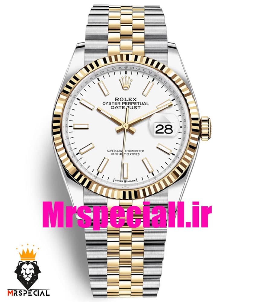 ساعت رولکس مردانه مدل دیت جاست اتوماتیک دورنگ طلایی صفحه سفید 5780 ROLEX DATE JUST