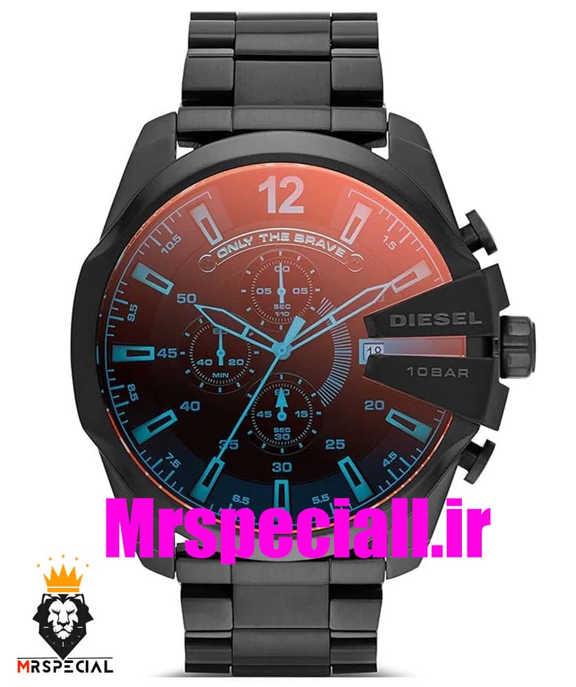 ساعت دیزل شاخدار مردانه کرنوگراف مشکی شیشه رنگی Diesel 1625