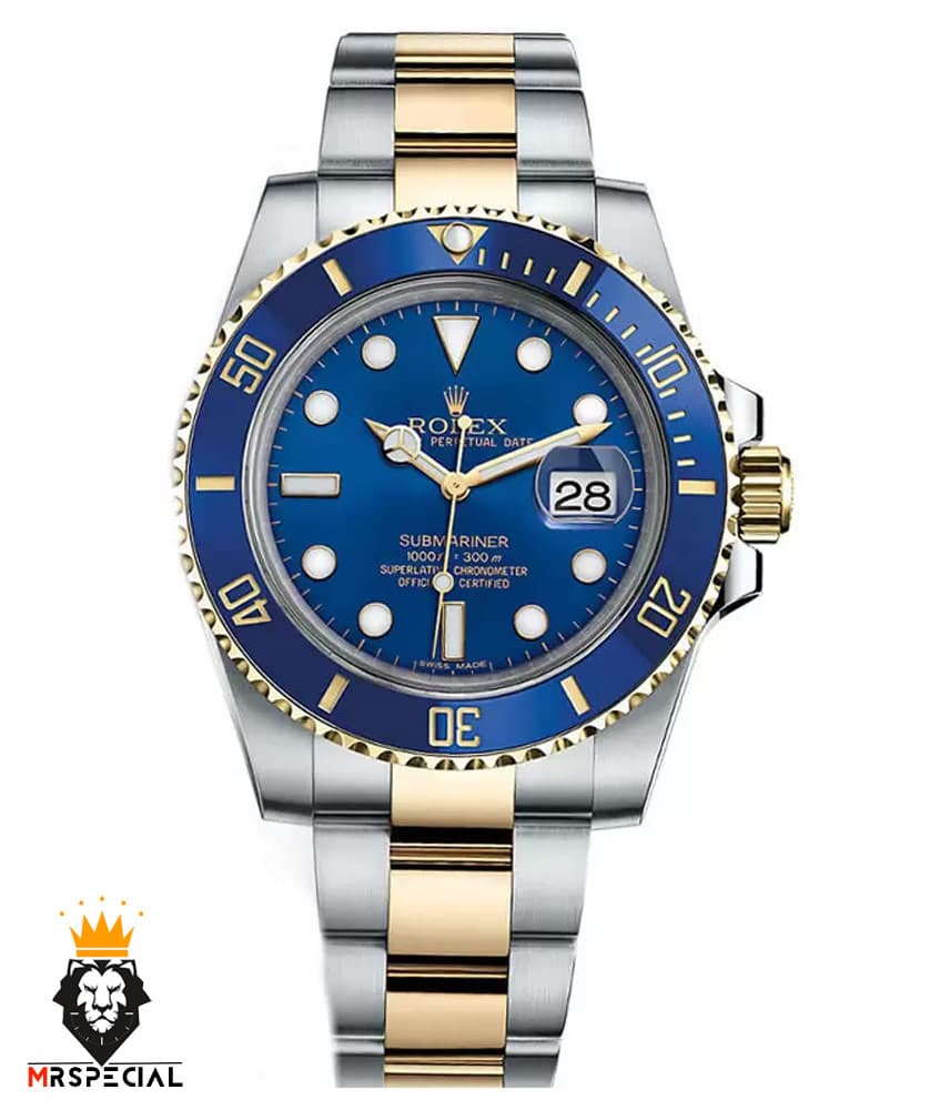 ساعت رولکس مردانه مدل ساب مارینر کوارتز دورنگ طلایی صفحه ابی 2264 Rolex submariner