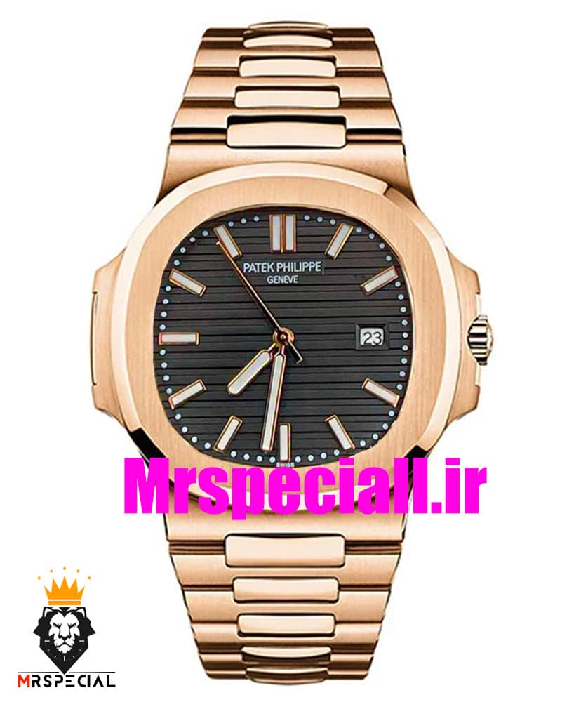 ساعت مچی مردانه پتک فیلیپ ناتیلوس رزگلد صفحه مشکی Patek Philippe NUATILOS 9652
