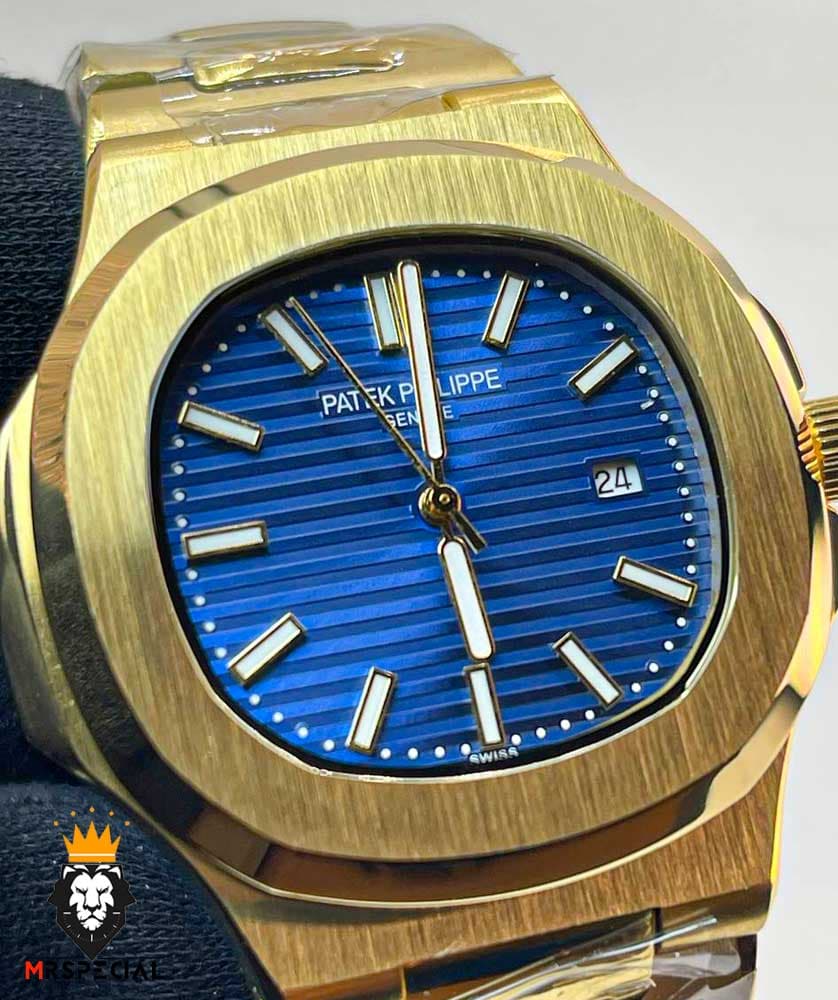 ساعت مچی مردانه پتک فیلیپ ناتیلوس کوارتز طلایی صفحه آبی Patek Philippe nuatilos 9652 — تصویر ۹