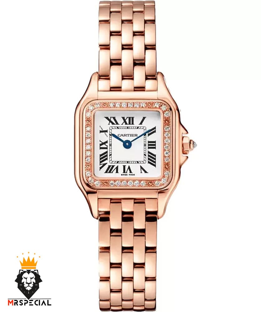 ساعت مچی زنانه کارتیه پنتر رزگلد قاب نگین سایز اسمال CARTIER PANTHRE 2531 — تصویر ۸