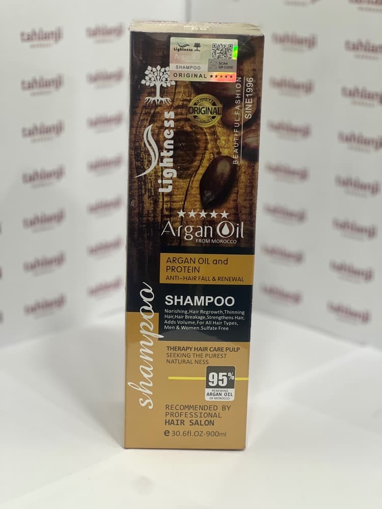 شامپو تقویتکننده و ترمیم کننده مو لایتنس مدل argan حجم 900 میلیلیتر
