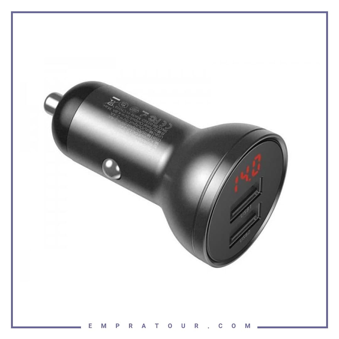 شارژر فندکی دو پورت 24 وات بیسوس Baseus Digital Display Car Charger Dual USB CCBX-0G