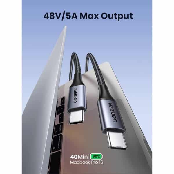 کابل شارژ و دیتا 5 آمپر USB-C 2.0 Male یوگرین به USB-C 2.0 Male مدل US535
